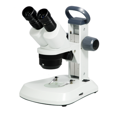 10X/20X/40X Track Stand LED Dual Illuminated Light  10X/20X/40X Binocular Multiple Power Stereo Microscope, SKU FS12160201, three quarter front view