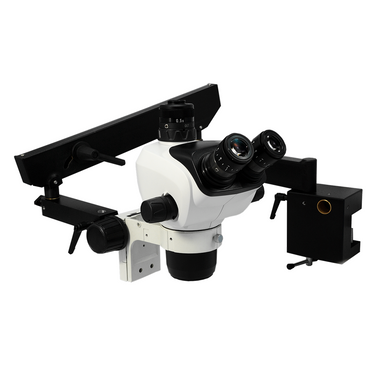 6.6X-51X Widefield Zoom Stereo Microscope, Trinocular, Flexible Articulating Arm Table Clamp