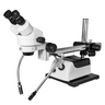 7X-45X Widefield Zoom Stereo Microscope, Brinocular, Single Arm Boom Stand + Halogen Fiber Optic Illuminator, SKU SZ02010423, three quarter front view