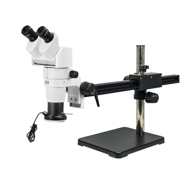 8-50X LED Light Ball Bearing Boom Stand Binocular Parallel Zoom Stereo Microscope, SKU PZ02080247, three quarter front view
