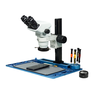 3.35-45X LED Light Track Stand Binocular Zoom Stereo Microscope, SKU SZ02060042, three quarter front view