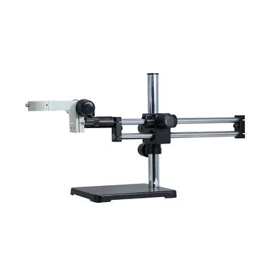 Focus Distance 50mm Horizontal Arm Length 570mm Vertical Post Height 384mm Dual Arm Boom Stand With 76mm E-Arm, SKU ST02061103, three quarter front view