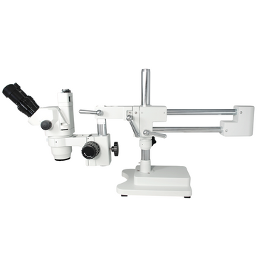 6.5X-45X Super Widefield Zoom Stereo Microscope, Trinocular, Double Arm Boom Stand with Arbor