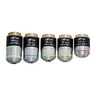 Long Working Distance LM Plan Achromatic Metallurgical Microscope Objective Lens Set 5X 10X 20X 50X 100X, SKU MT05073031, three quarter front view