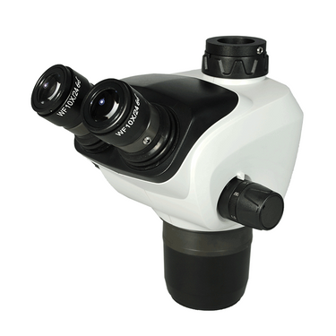 6.6-51X Zoom Stereo Microscope Head, Trinocular, Field of View 24mm Working Distance 110mm, SKU SZ27021131, three quarter front view