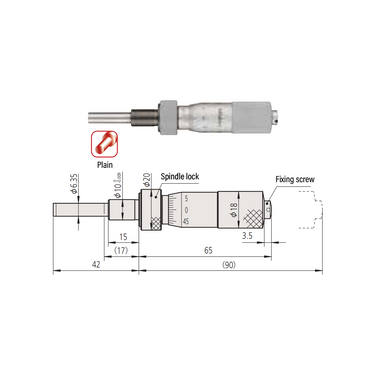 0-1″ Mechanical Micrometer Head Graduation 0.001″ 1" Flat Mechanical Micrometer Head (with Spindle Lock, Thimble Diameter: Dia. 18mm, Plain Thimble) Mitutoyo-150-217-10