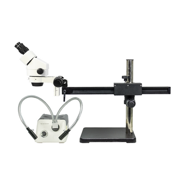 7X-45X Widefield Zoom Stereo Microscope, Trinocular, Gliding Arm Boom Stand