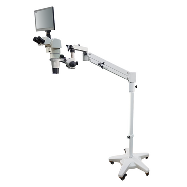 2.0 Megapixels 8-50X CMOS Pneumatic Arm Trinocular Parallel Zoom Stereo Microscope, SKU PZ02070133, three quarter front view