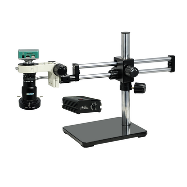 1-6X 2.0 Megapixels CMOS ESD Safe UV FREE LED Light Dual Arm Stand Video Zoom Microscope, SKU MZ02110506, three quarter front view