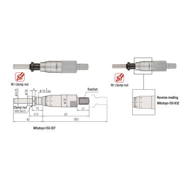 0-1″ Mechanical Micrometer Head Graduation 0.001″ 1" Flat with Clamp Nut Mechanical Micrometer Head (Thimble Diameter: Dia. 18mm, Reverse Reading) Mitutoyo-150-832