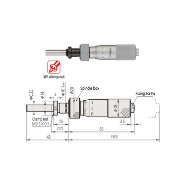 0-1″ Mechanical Micrometer Head Graduation 0.001″ 1" Flat with Clamp Nut Mechanical Micrometer Head (with Spindle Lock, Thimble Diameter: Dia. 18mm, Plain Thimble) Mitutoyo-150-218-10