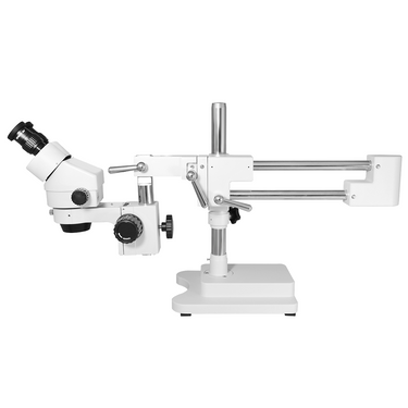 7X-45X Widefield Zoom Stereo Microscope, Binocular, Double Arm Boom Stand with Arbor