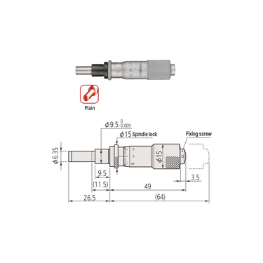 0-0.60″ Mechanical Micrometer Head Graduation 0.001″ 0.6" Flat Zero-Adjustable Mechanical Micrometer Head (with Spindle Lock, Thimble Diameter: Dia. 15mm) Mitutoyo-149-185-10