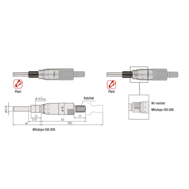 0-1″ Mechanical Micrometer Head Graduation 0.001″ 1" Flat Mechanical Micrometer Head (Thimble Diameter: Dia. 18mm, W/Vernier) Mitutoyo-150-206