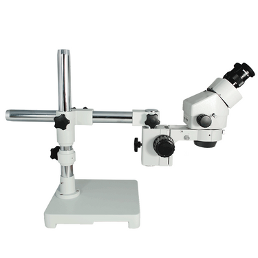 7X-45X Widefield Zoom Stereo Microscope, Binocular, Single Arm Boom Stand with Arbor