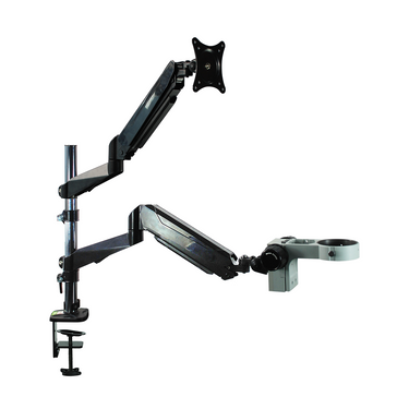 Microscope Monitor Dual Arm Stand, Post Clamp, 76mm Focus Rack