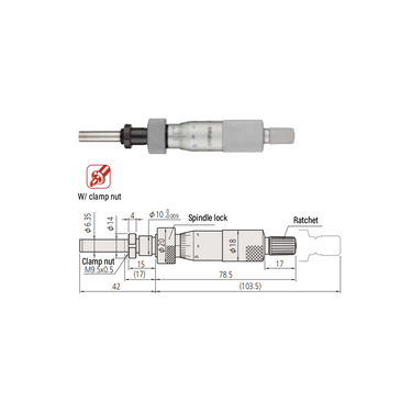 0-1″ Mechanical Micrometer Head Graduation 0.001″ 1" Flat with Clamp Nut Mechanical Micrometer Head (with Spindle Lock, Thimble Diameter: Dia. 18mm) Mitutoyo-150-214