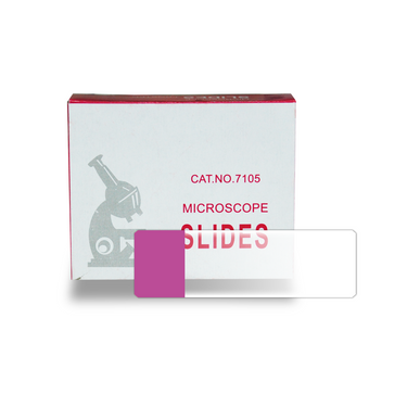 50 Frosted Microscope Slides (Pink) Glass, SKU SL39101011, three quarter front view