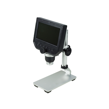 1-600X LED Digital Microscope, HD 4.3 inch LCD Screen, 3.6 MP, SKU DM02050103, three quarter front view