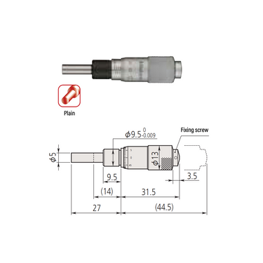 0-0.50″ Mechanical Micrometer Head Graduation 0.001″ 0.5"Flat Mechanical Micrometer Head (Thimble Diameter: Dia. 13mm) Mitutoyo-148-112-10
