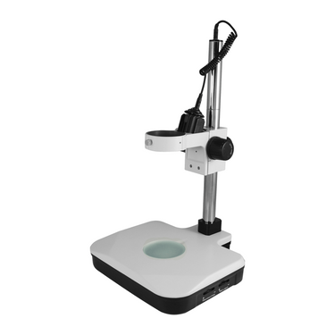 Microscope Post Stand, 83mm Coarse Focus Rack, Top and Bottom Light, Halogen and Fluorescent, SKU ST02011203, three quarter front view