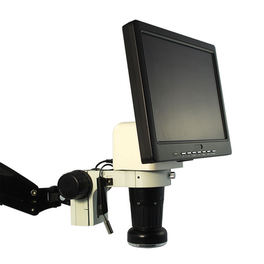 LED Video Microscope, LCD 10 in. Monitor, Industrial Inspection, Pneumatic Arm