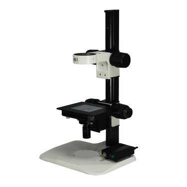 Microscope Track Stand, 76mm Coarse Focus Rack with Fine Focus XY Stage, LED Light, SKU ST02111207, three quarter front view