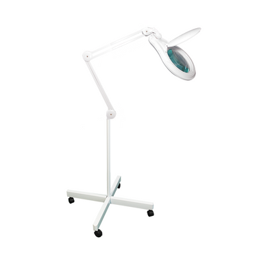 3 Diopter (1.75X) LED Magnifying Lamp with Rolling Floor Stand – 5-inch Glass Lens and Flip Cover