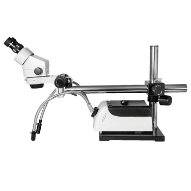 7X-45X Widefield Zoom Stereo Microscope, Brinocular, Single Arm Boom Stand + Halogen Fiber Optic Illuminator