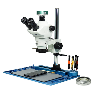 2.0 Megapixels 4-50X CMOS LED Light Post Stand Trinocular Zoom Stereo Microscope, SKU SZ02030272, three quarter front view