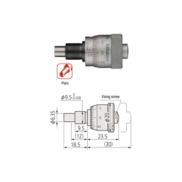 0-0.25″ Mechanical Micrometer Head Graduation 0.001″ 0.25" Flat Mechanical Micrometer Head (Thimble Diameter: Dia. 20mm) Mitutoyo-148-353-10