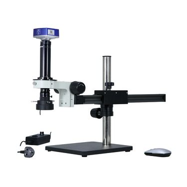 0.7-4.5X 8 Megapixels CMOS LED Light Ball Bearing Boom Stand Video Zoom Microscope, SKU MZ02120306, three quarter front view