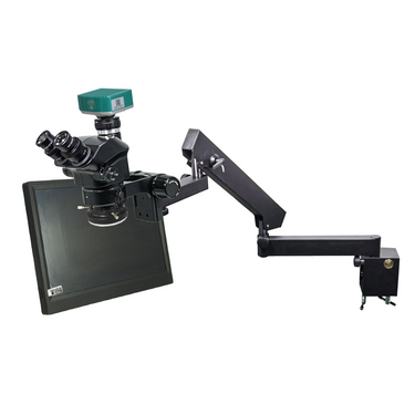 2.0 Megapixels 7-50X CMOS LED Light Flexible Arm ESD Safe Trinocular Zoom Stereo Microscope, SKU SZ02090655, three quarter front view