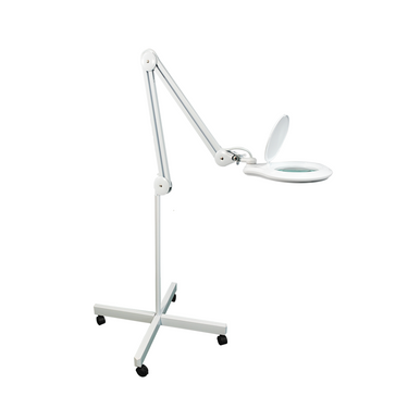 8 Diopter (3X) LED Magnifying Lamp with Rolling Floor Stand - 5-inch Glass Lens and Flip Cover