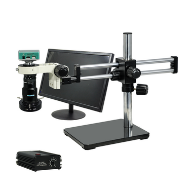 1-6X 2.0 Megapixels CMOS ESD Safe UV FREE LED Light Dual Arm Stand Video Zoom Microscope, SKU MZ02110507, three quarter front view