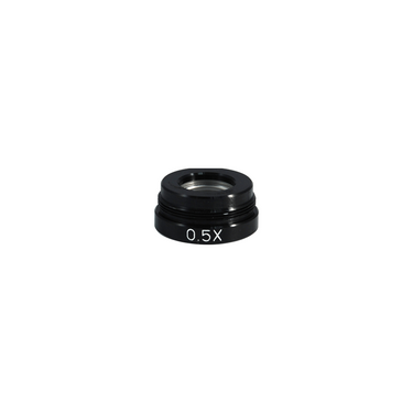 0.5X Auxiliary Objective Barlow Lens for MZ0701 Video Zoom Microscope (25mm), SKU MZ07014211, three quarter front view