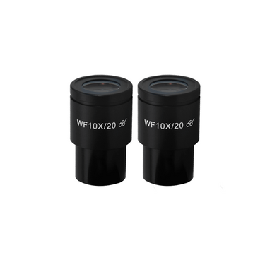WF 10X Widefield Microscope Eyepieces, High Eyepoint, 23.2mm, FOV 20mm (Pair), SKU BM03032211, three quarter front view