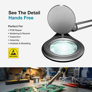 ESD 8 Diopter (3X) LED Magnifying Lamp with Clamp - 5-inch Glass Lens and Flip Cover