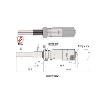 0-1″ Mechanical Micrometer Head Graduation 0.001″ 1" Flat Mechanical Micrometer Head (with Spindle Lock, Thimble Diameter: Dia. 21mm, Spindle Diameter: Dia. 8mm) Mitutoyo-151-241-10