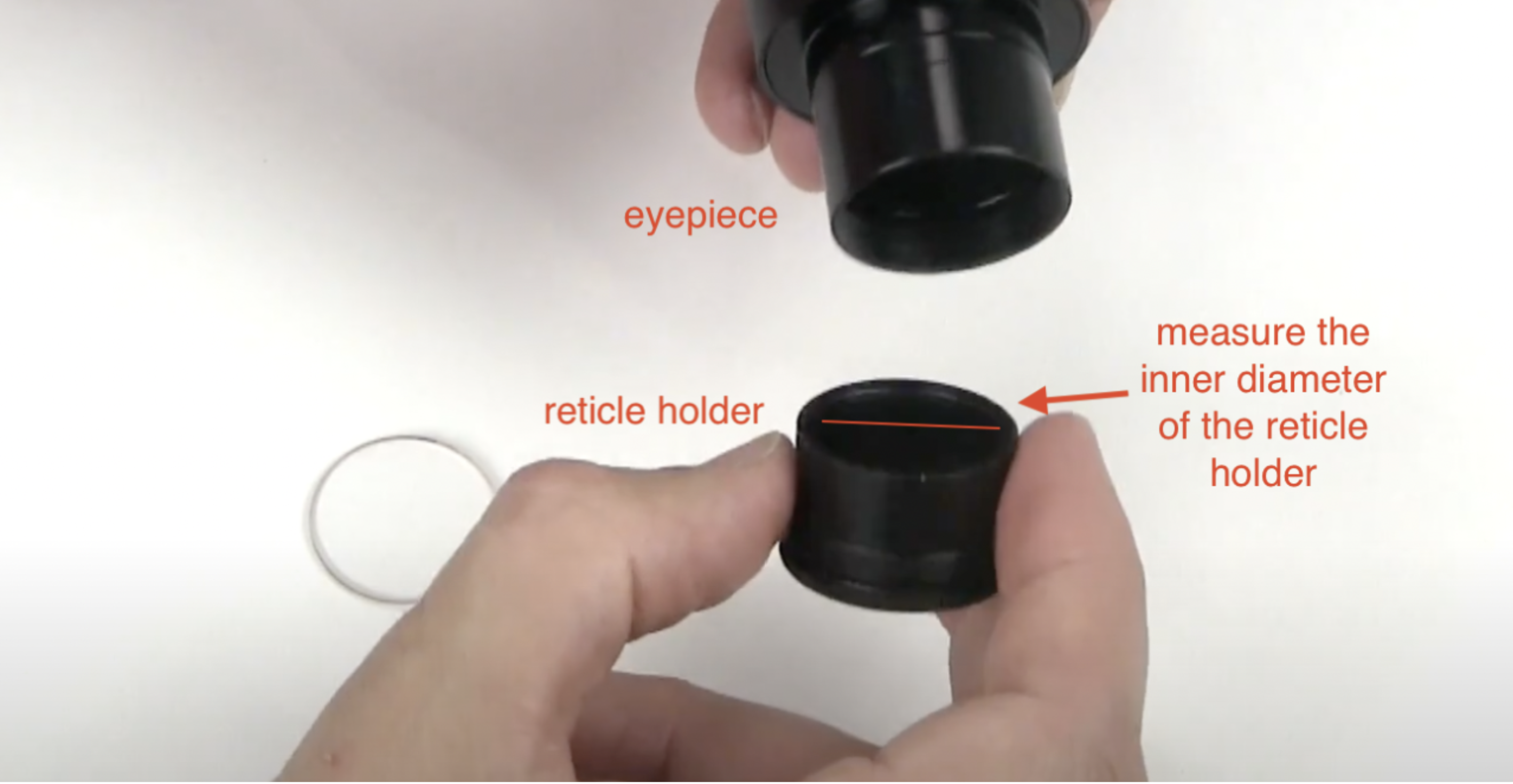 How to measure the microscope eyepiece for the correct reticle size.
